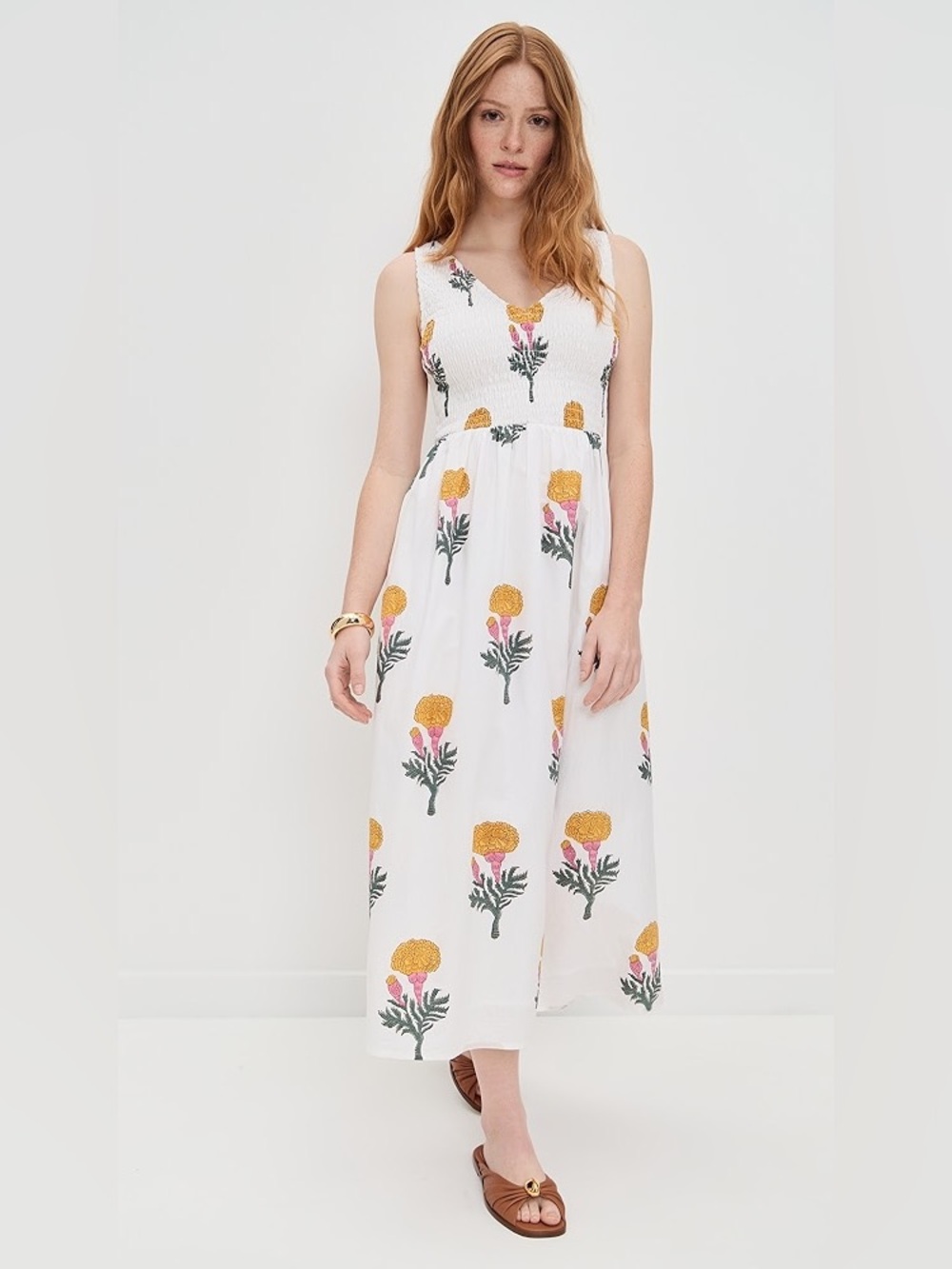 Marea By Liz Joy Cora White Maxi Dress with Yellow & Pink Floral Print
